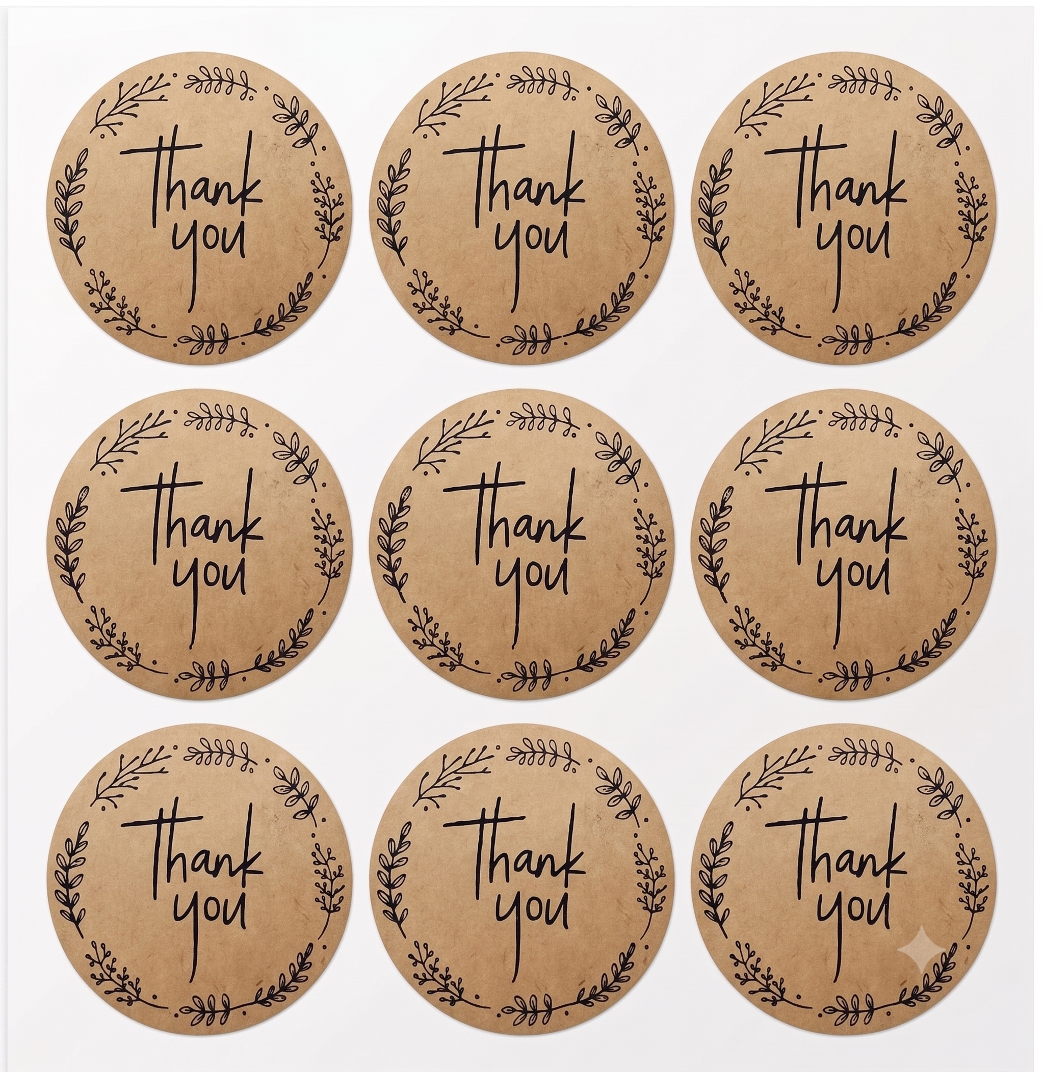 Bekokart Thank You Stickers | 1.5 Inch Round Kraft Paper Labels | Self-Adhesive Packaging Stickers for Small Business, Gift Wrapping & Bakery | 108 Pieces