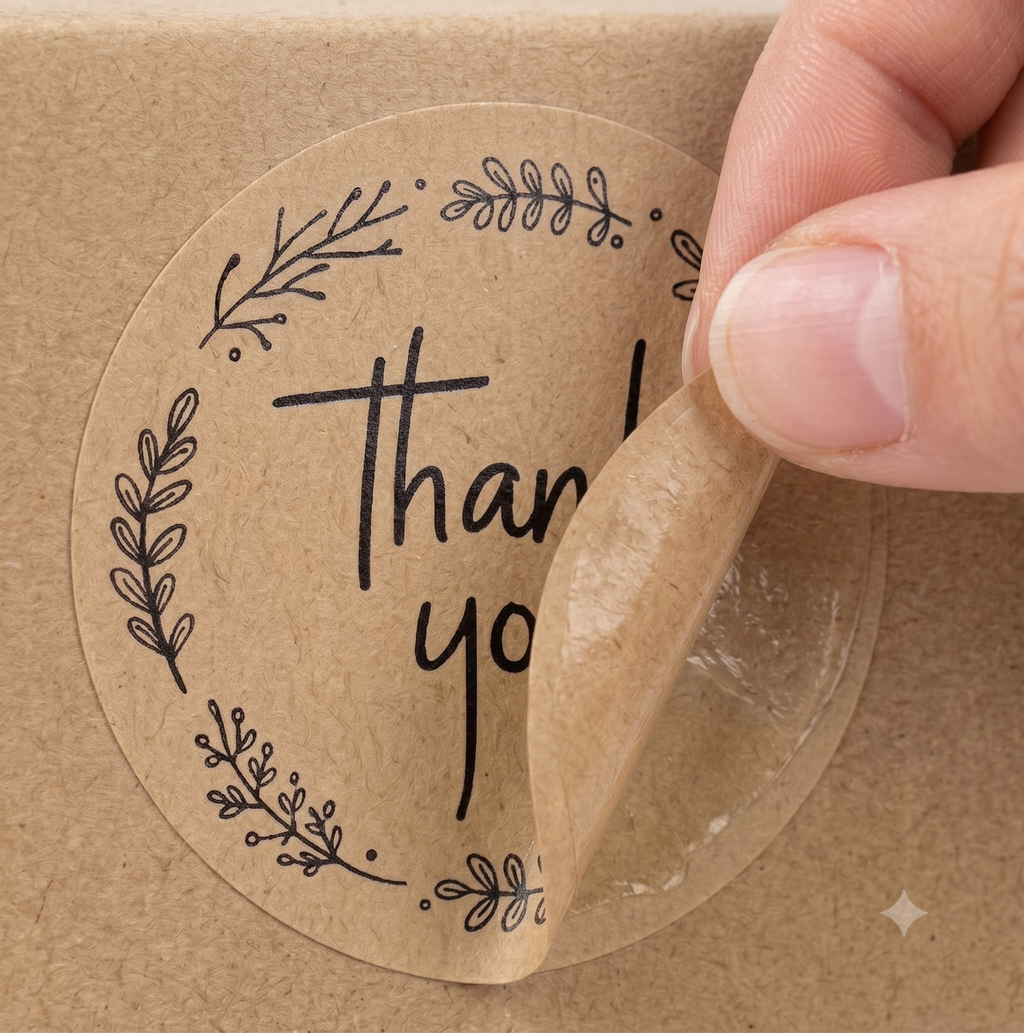 Bekokart Thank You Stickers | 1.5 Inch Round Kraft Paper Labels | Self-Adhesive Packaging Stickers for Small Business, Gift Wrapping & Bakery | 108 Pieces