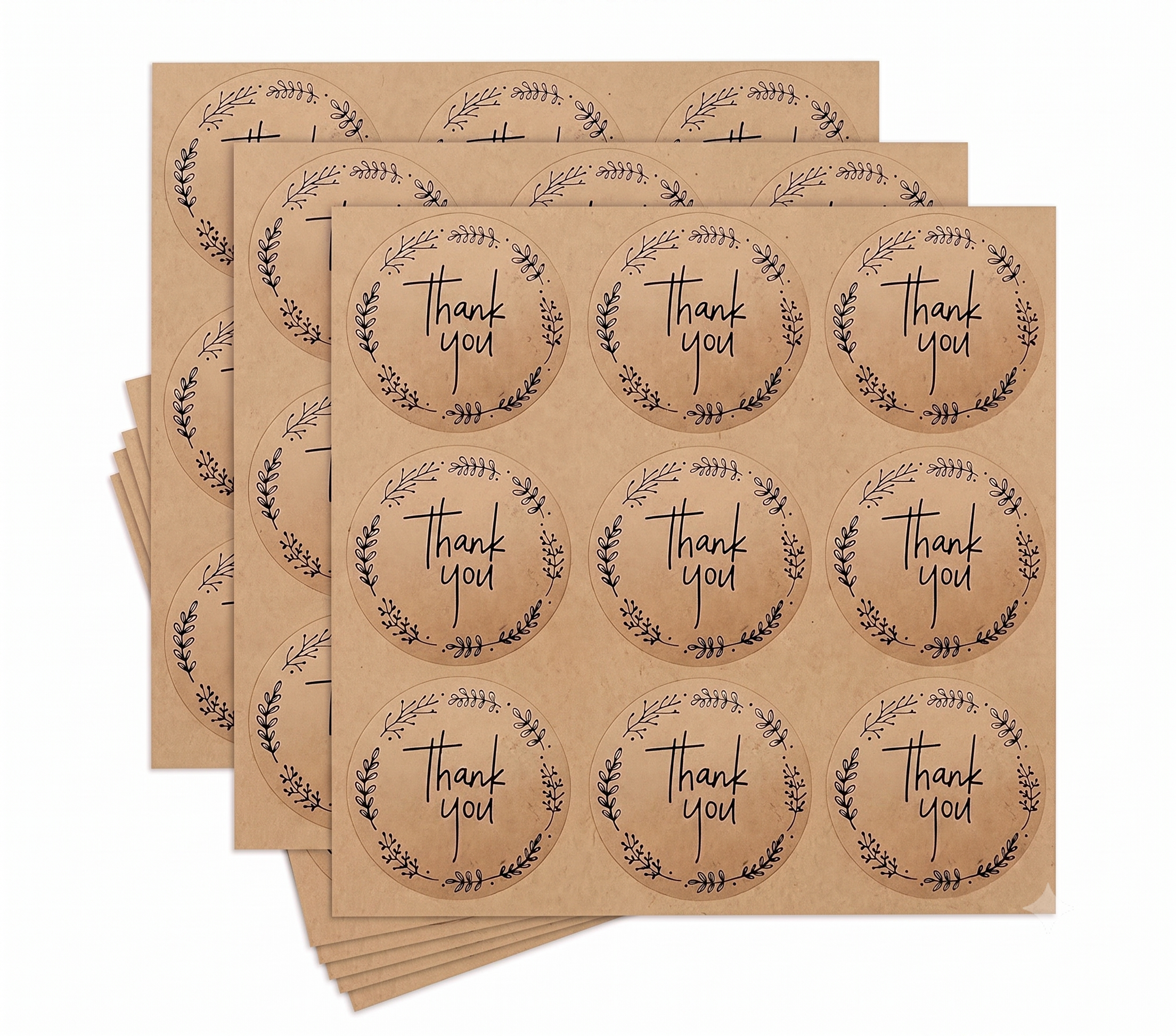 Bekokart Thank You Stickers | 1.5 Inch Round Kraft Paper Labels | Self-Adhesive Packaging Stickers for Small Business, Gift Wrapping & Bakery | 108 Pieces