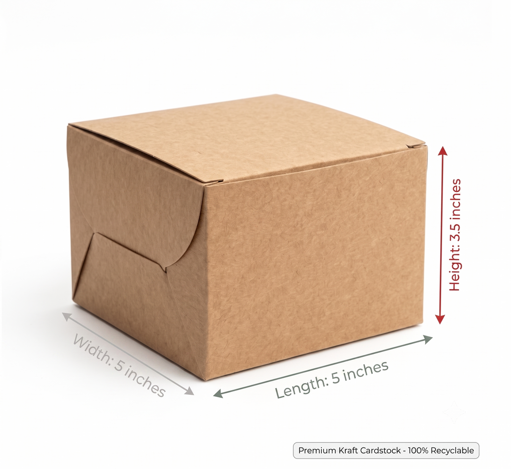 Bekokart Premium Pastry Kraft Box 5 × 5 × 3.5 Inch | Food Grade Brown Bakery Box | Ideal for Cakes, Donuts, Muffins, Burgers & Desserts | Pack of 25