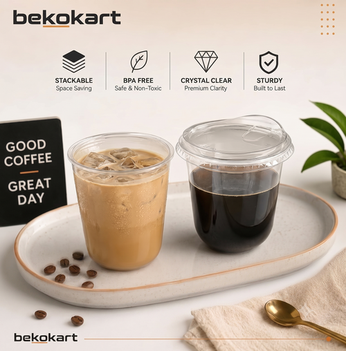 350ML U Shape Sipper Glass with Lid Tumbler Drink Cup | Round Bottom Transparent Plastic Spill Proof for Beverages Iced Coffee Smoothie Cold Drinks Party Catering (Set of 25 Glasses