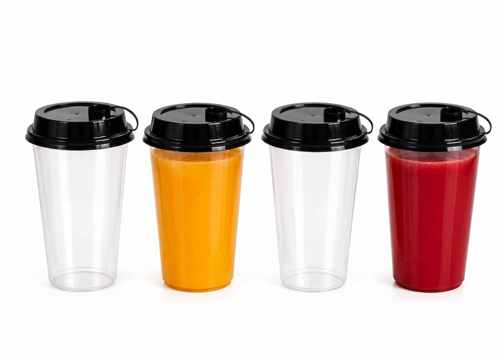 Bekokart 300ml Reusable Sipper Glass with Black Lid (Pack of 25) | Transparent PET Plastic Cups for Iced Coffee, Smoothies, Juice & Cold Drinks | Leak-Resistant Takeaway Cup