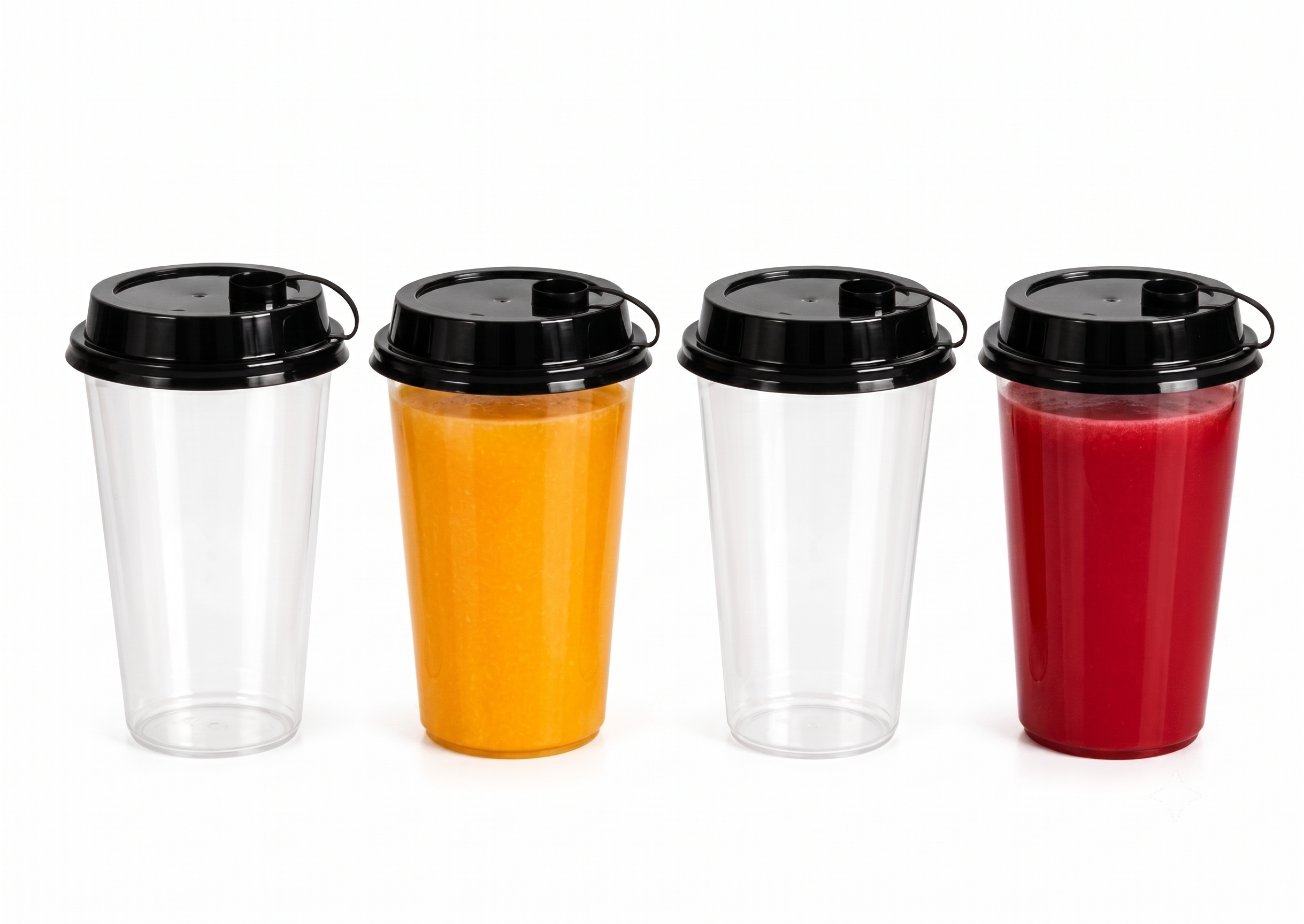 Bekokart 300ml Reusable Sipper Glass with Black Lid (Pack of 25) | Transparent PET Plastic Cups for Iced Coffee, Smoothies, Juice & Cold Drinks | Leak-Resistant Takeaway Cup