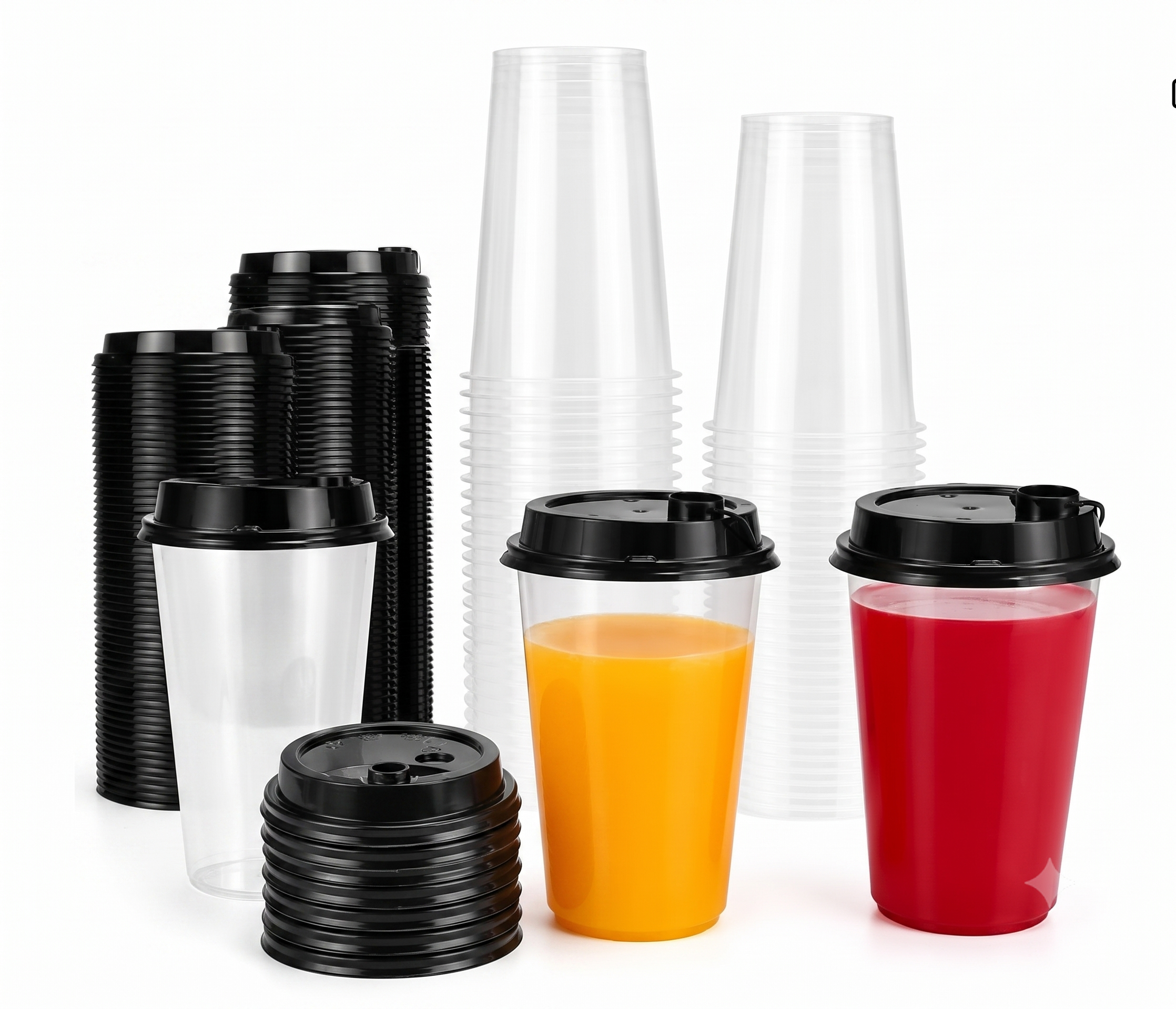 Bekokart 300ml Reusable Sipper Glass with Black Lid (Pack of 25) | Transparent PET Plastic Cups for Iced Coffee, Smoothies, Juice & Cold Drinks | Leak-Resistant Takeaway Cup