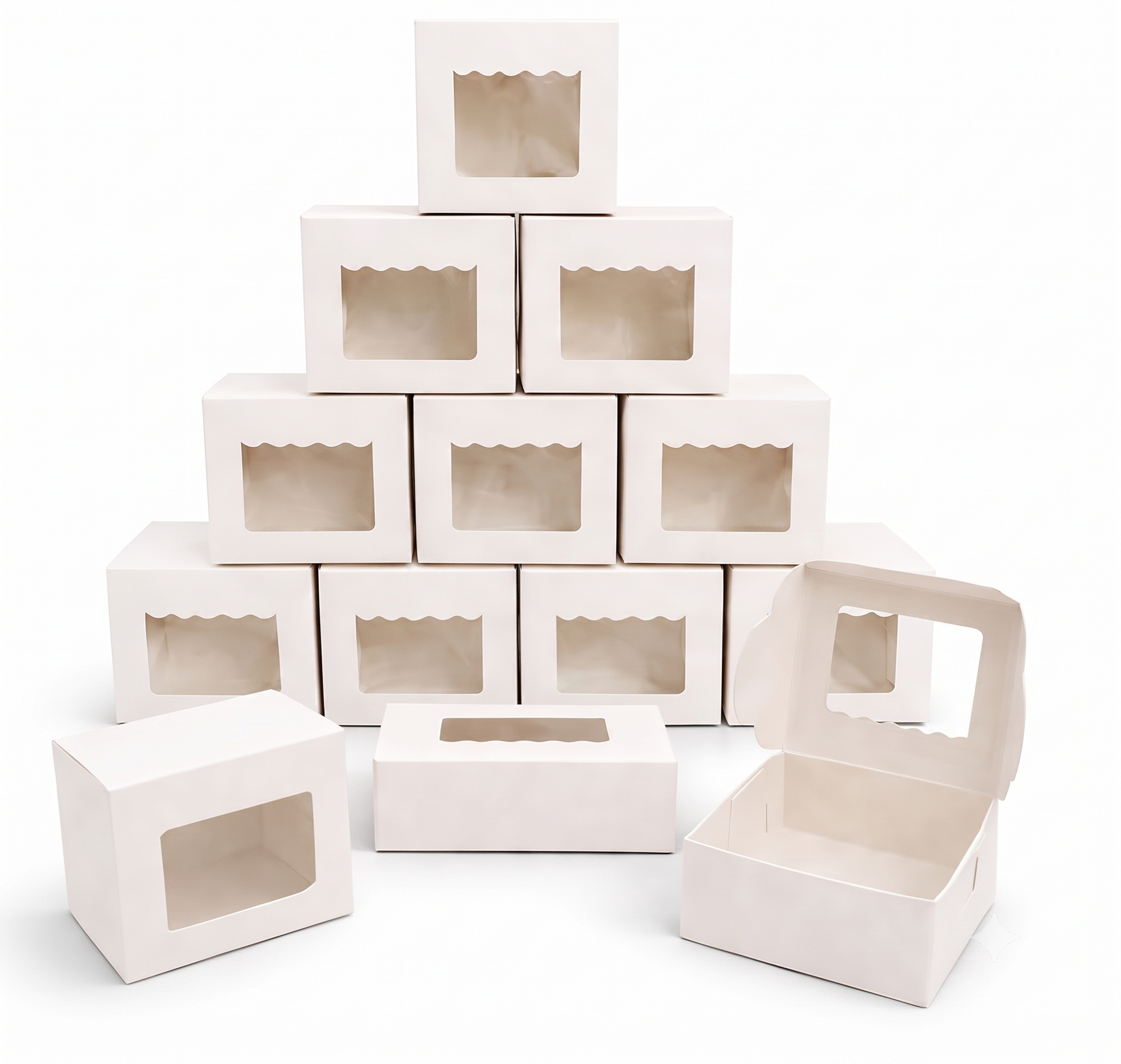 Bekokart White Bakery Box with Clear Window | 6 × 6 × 2 Inch | Food Grade Cake, Brownie, Cookie, Donut & Pastry Packaging Box | Pack of 10