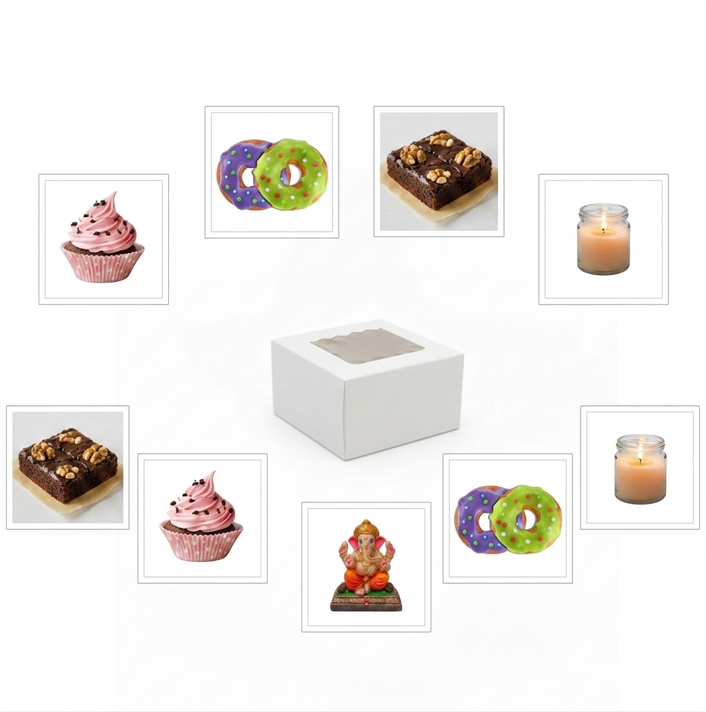 Bekokart White Bakery Box with Clear Window | 6 × 6 × 2 Inch | Food Grade Cake, Brownie, Cookie, Donut & Pastry Packaging Box | Pack of 10