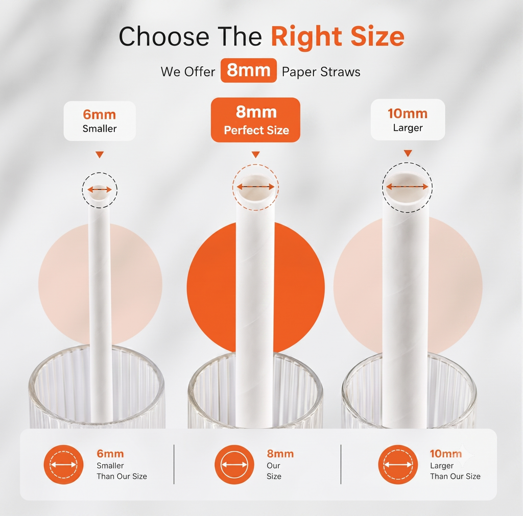 Bekokart 8mm Biodegradable Paper Straws | Thick Disposable Drinking Straws for Juices, Smoothies, Milkshakes, Cold Coffee & Party Drinks | White | Pack of 100