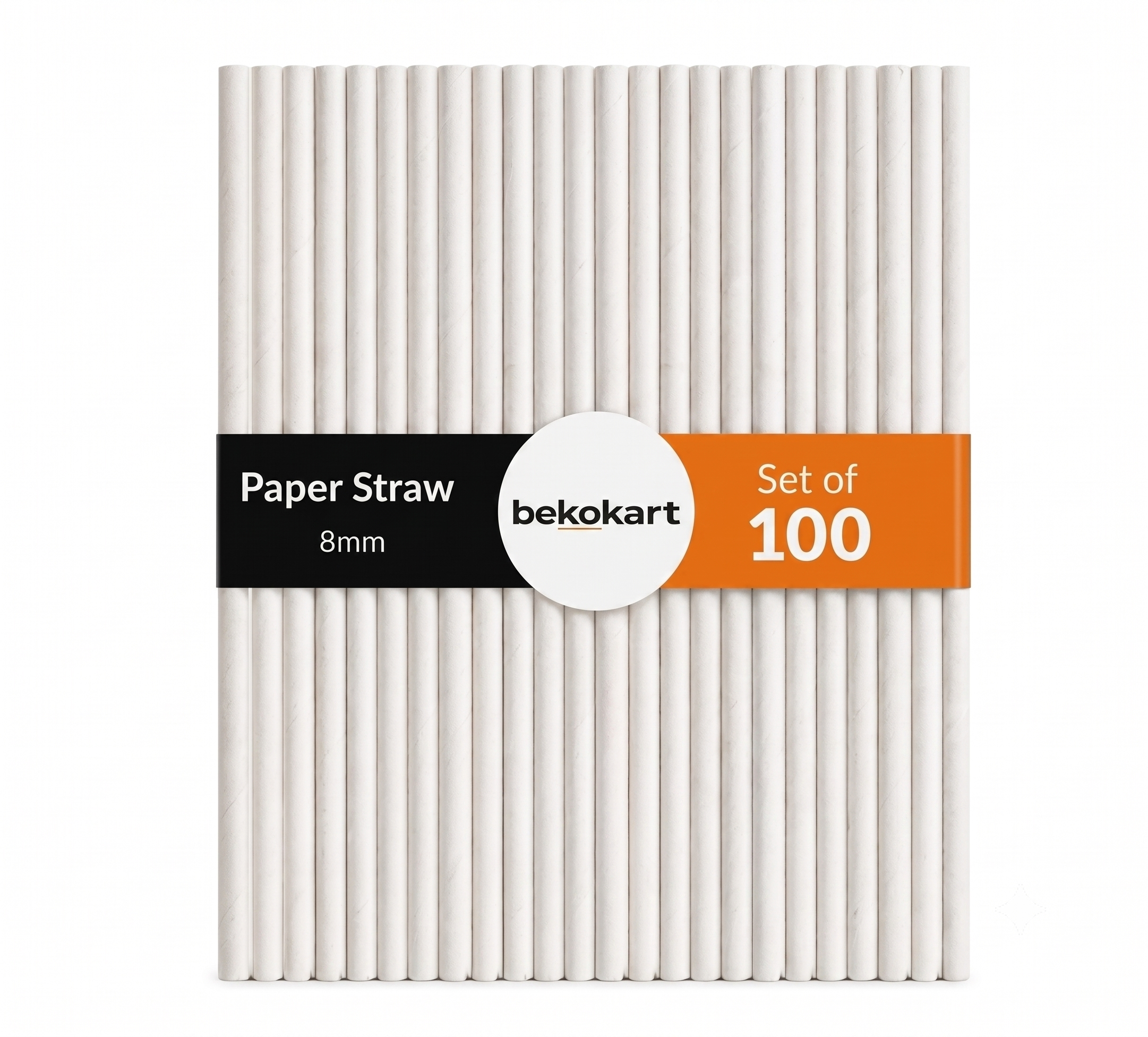 Bekokart 8mm Biodegradable Paper Straws | Thick Disposable Drinking Straws for Juices, Smoothies, Milkshakes, Cold Coffee & Party Drinks | White | Pack of 100