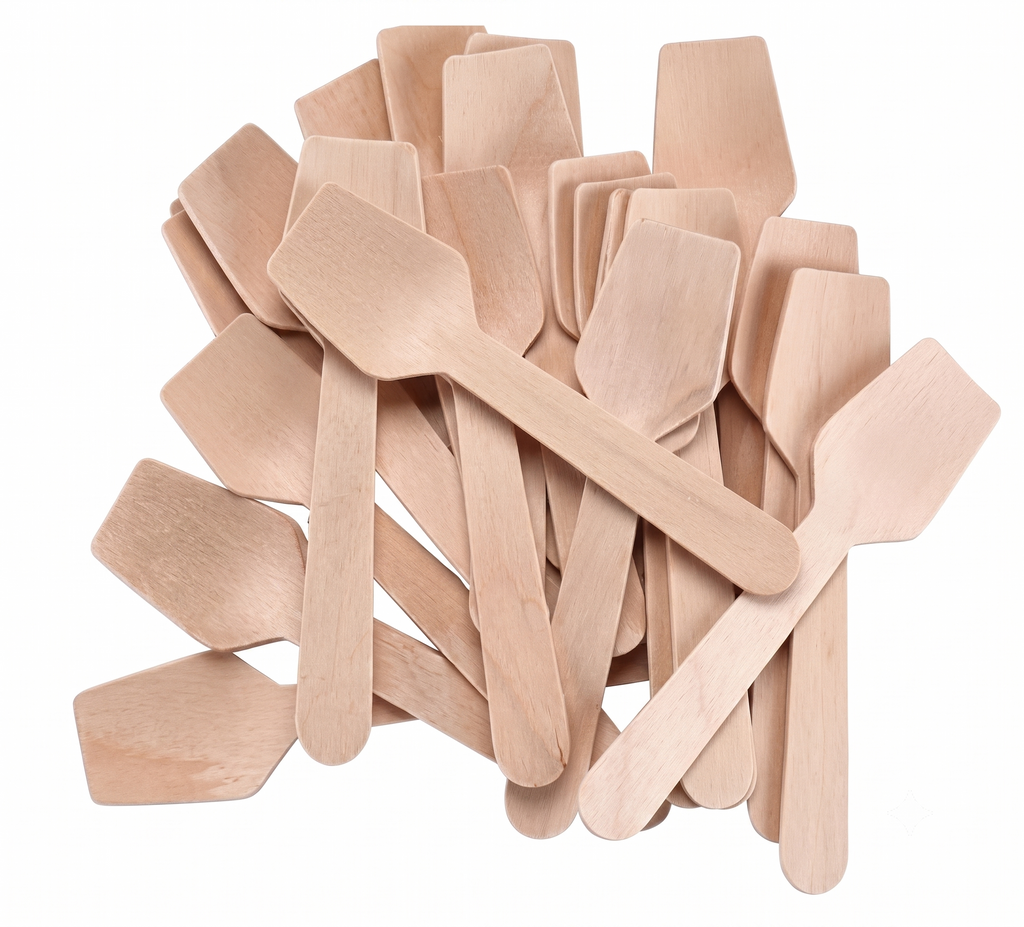 Bekokart 95mm Wooden Ice Cream & Pastry Spoons | Disposable Eco-Friendly Birch Wood Dessert Spoons | Food Grade Wooden Tasting Spoons | Pack of 100