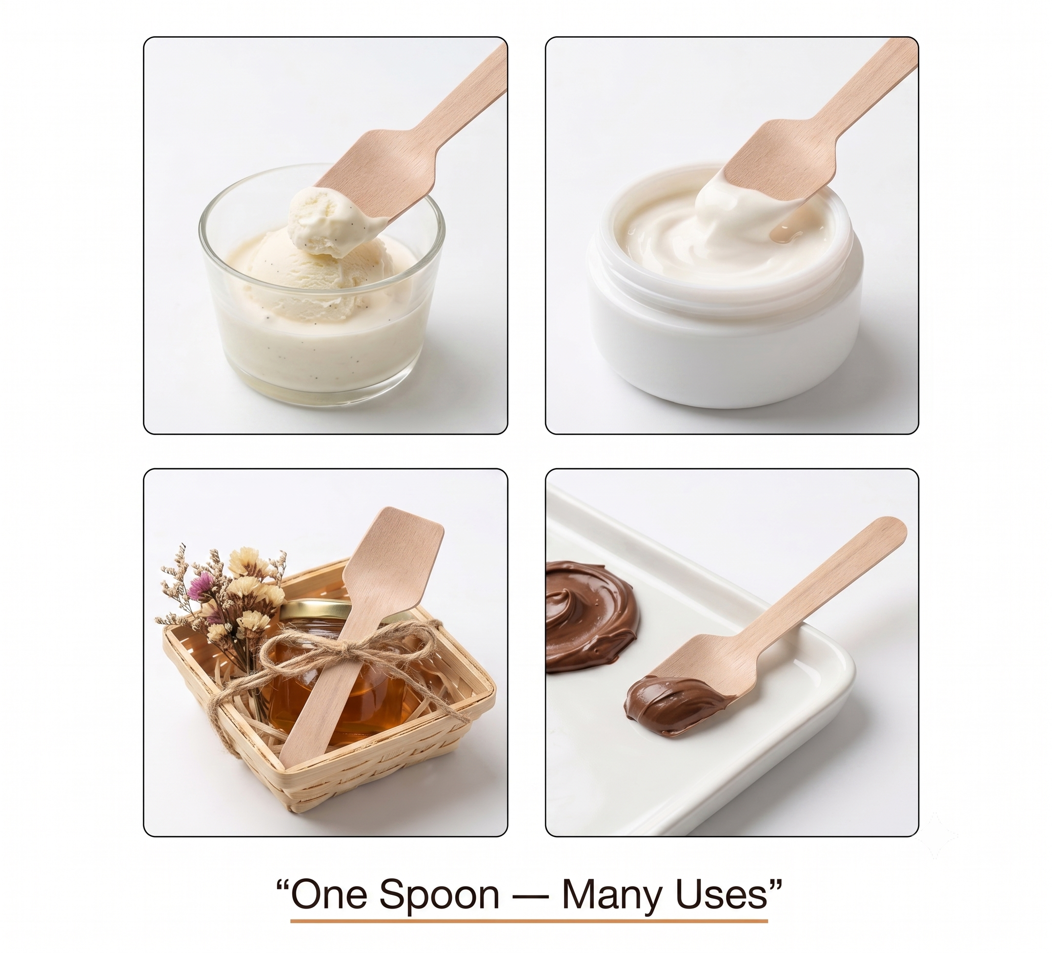 Bekokart 95mm Wooden Ice Cream & Pastry Spoons | Disposable Eco-Friendly Birch Wood Dessert Spoons | Food Grade Wooden Tasting Spoons | Pack of 100