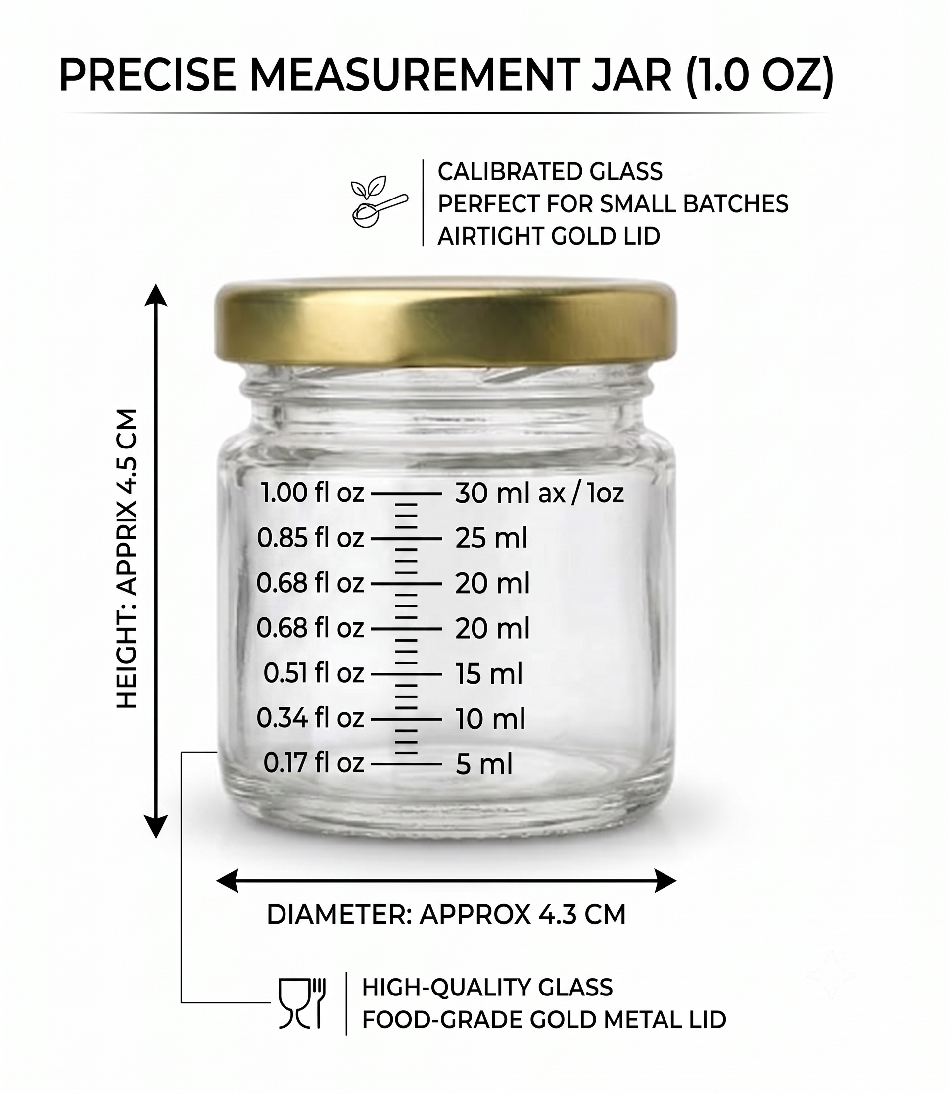 Bekokart Mini Glass Storage Jars with Gold Lids | 20ml Airtight Clear Glass Containers for Honey, Jam, Spices, Dry Fruits, Candles & DIY Crafts | Pack of 12