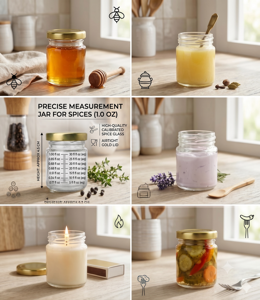 Bekokart Mini Glass Storage Jars with Gold Lids | 20ml Airtight Clear Glass Containers for Honey, Jam, Spices, Dry Fruits, Candles & DIY Crafts | Pack of 12