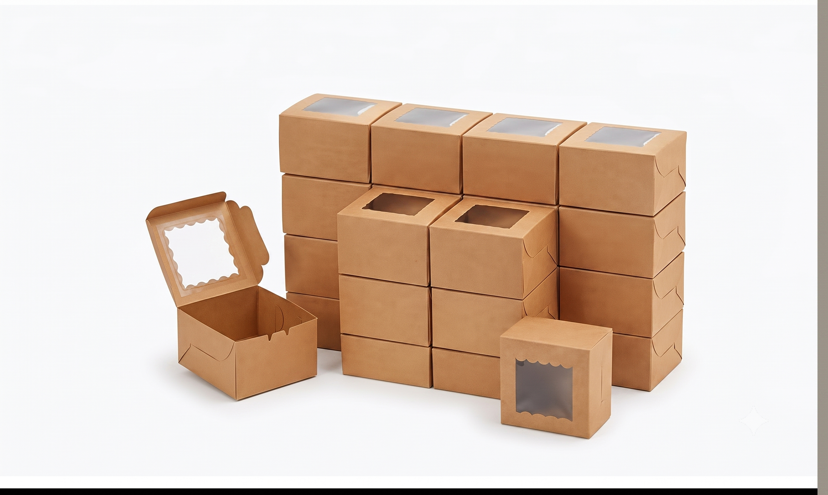 Bekokart Kraft Brownie Packaging Box with Window | 3 × 3 × 2 Inch | Food Grade Bakery Gift Box for Brownies, Cookies, Chocolates & Mini Cakes | Pack of 25