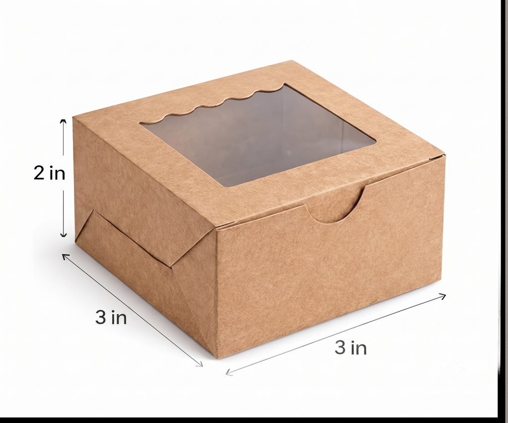 Bekokart Kraft Brownie Packaging Box with Window | 3 × 3 × 2 Inch | Food Grade Bakery Gift Box for Brownies, Cookies, Chocolates & Mini Cakes | Pack of 25