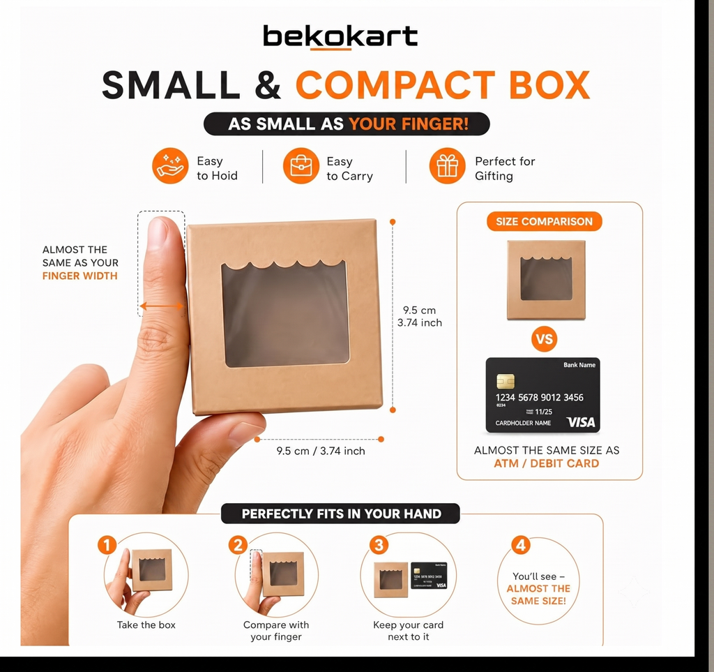 Bekokart Kraft Brownie Packaging Box with Window | 3 × 3 × 2 Inch | Food Grade Bakery Gift Box for Brownies, Cookies, Chocolates & Mini Cakes | Pack of 25