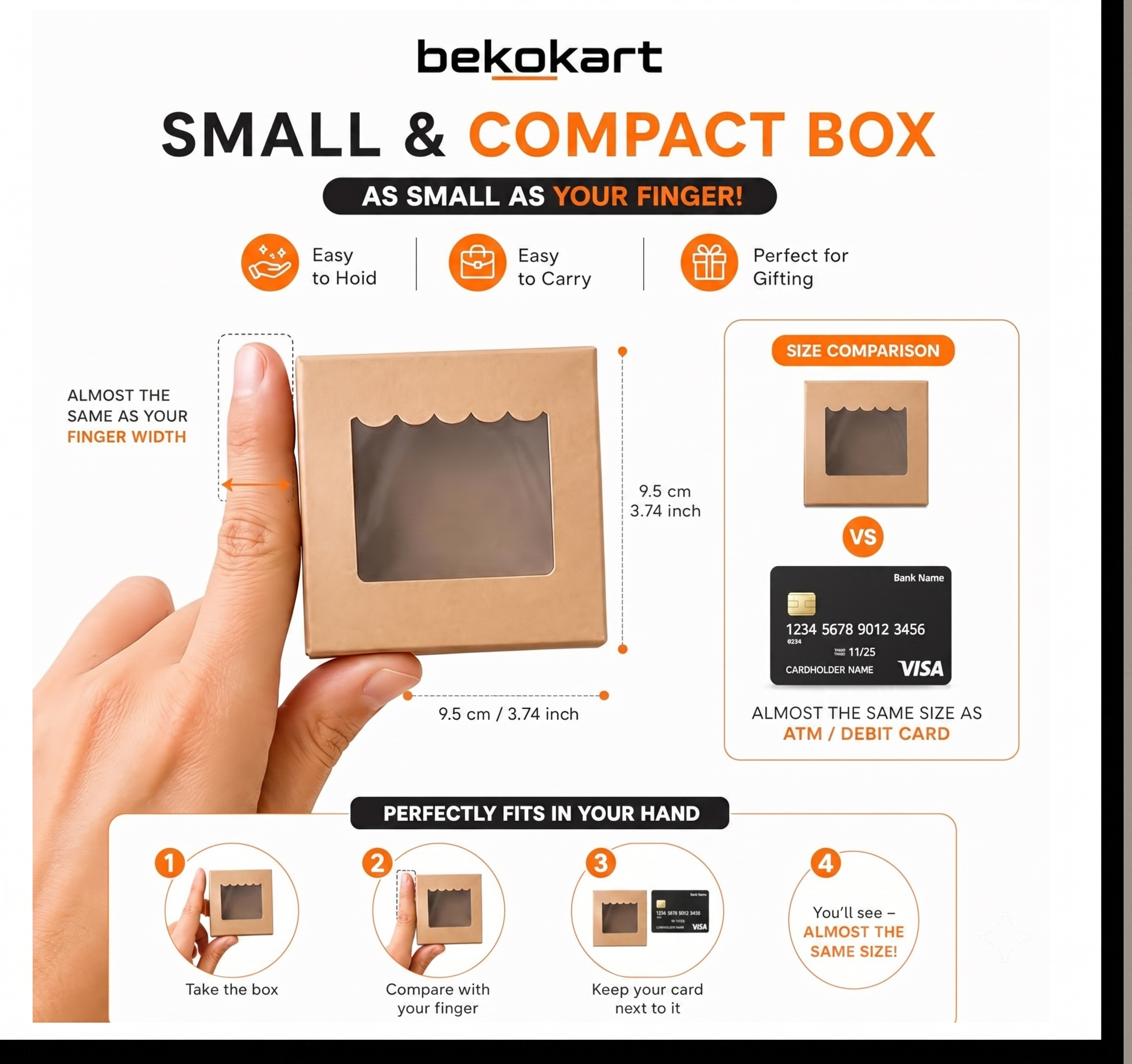 Bekokart Kraft Brownie Packaging Box with Window | 3 × 3 × 2 Inch | Food Grade Bakery Gift Box for Brownies, Cookies, Chocolates & Mini Cakes | Pack of 25