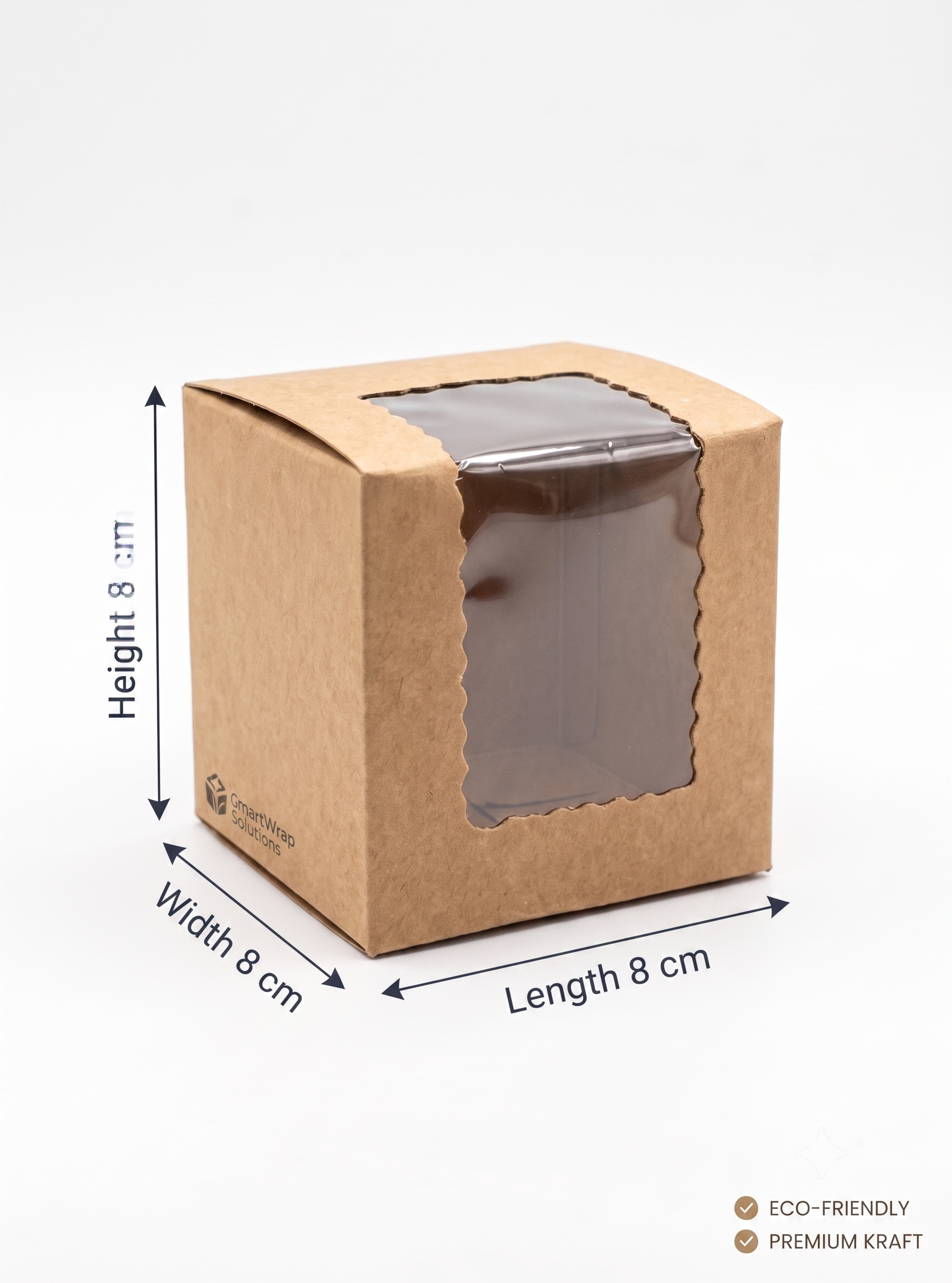 Bekokart Mini Cupcake & Gift Box with L-Window | Kraft Paper Bakery Box | 3.5 × 3.5 × 3.5 Inch | Food Grade Muffin, Brownie, Cookie & Gift Packaging | Pack of 10
