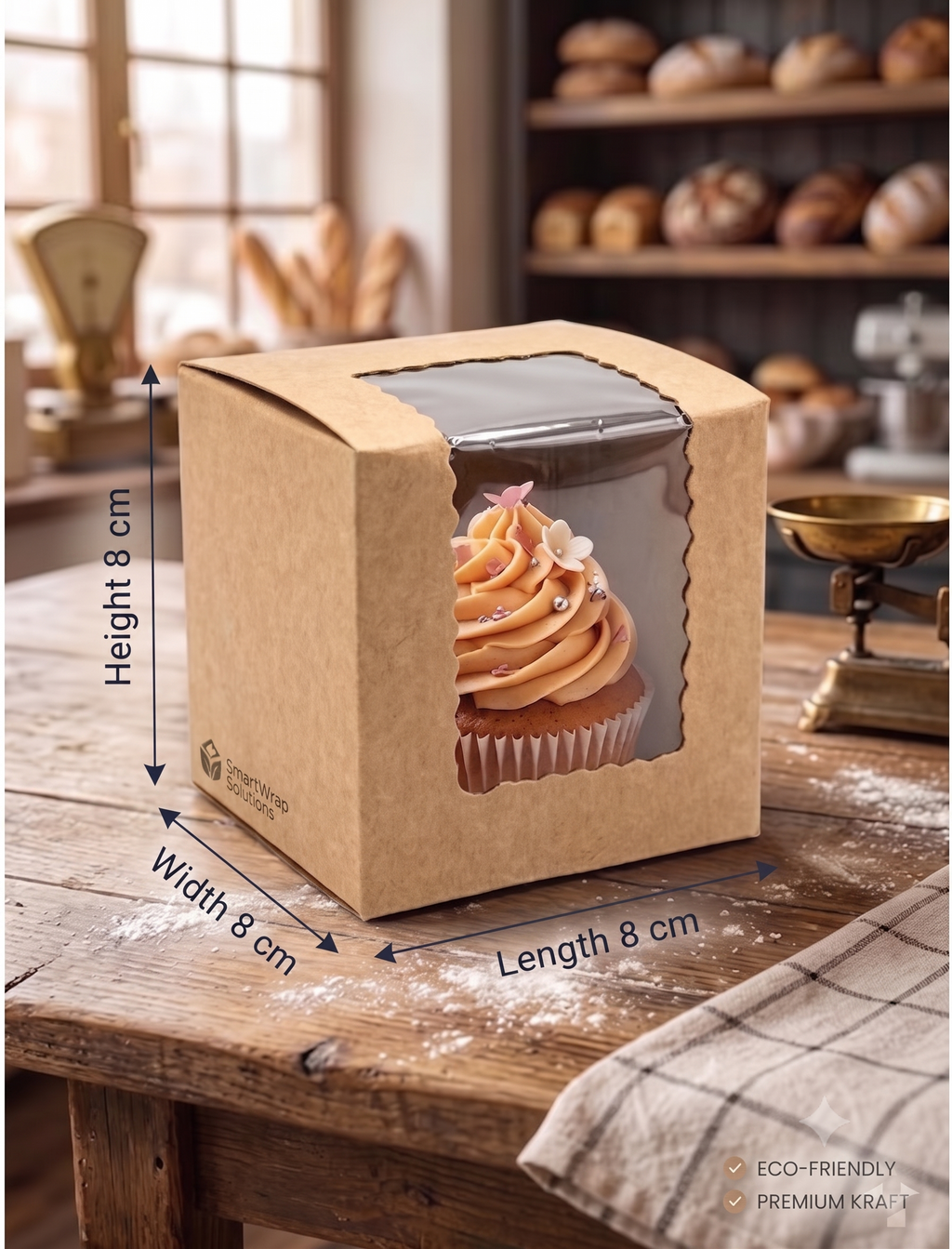 Bekokart Mini Cupcake & Gift Box with L-Window | Kraft Paper Bakery Box | 3.5 × 3.5 × 3.5 Inch | Food Grade Muffin, Brownie, Cookie & Gift Packaging | Pack of 10