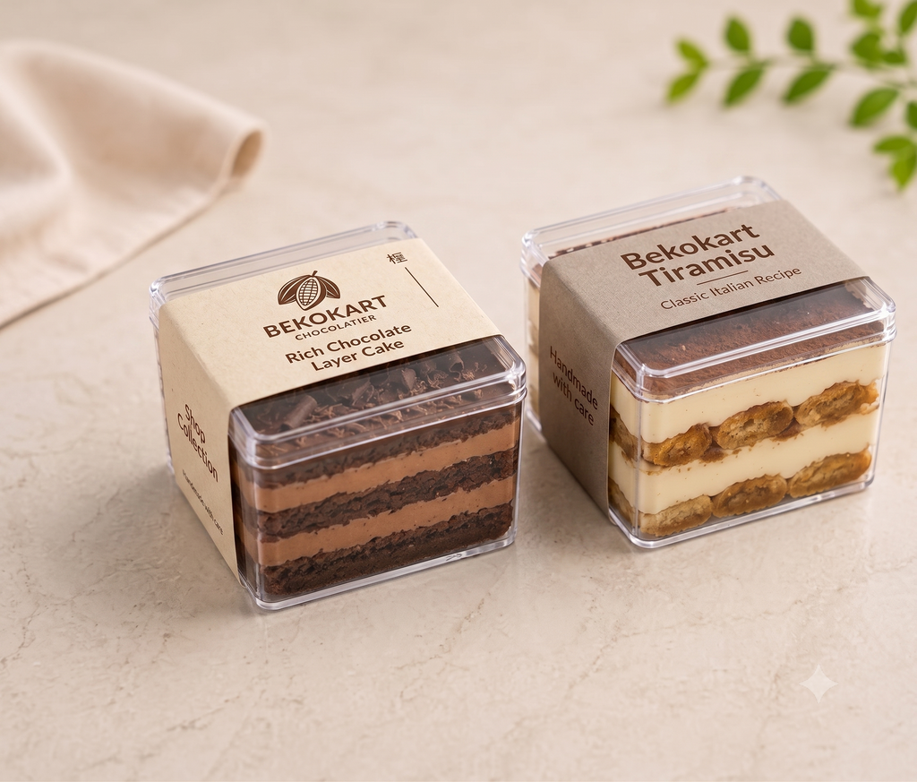 Bekokart Square Dessert & Food Storage Box 250ml | BPA-Free Transparent Plastic Container with Lid | Reusable Cake, Brownie, Cookie & Dessert Box | Pack of 5
