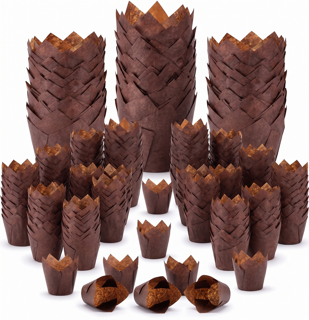 Bekokart Tulip Muffin Liners | Greaseproof Baking Paper Cups | Dark Brown Cupcake & Muffin Baking Liners | 80g Capacity | Oven Safe | Pack of 50