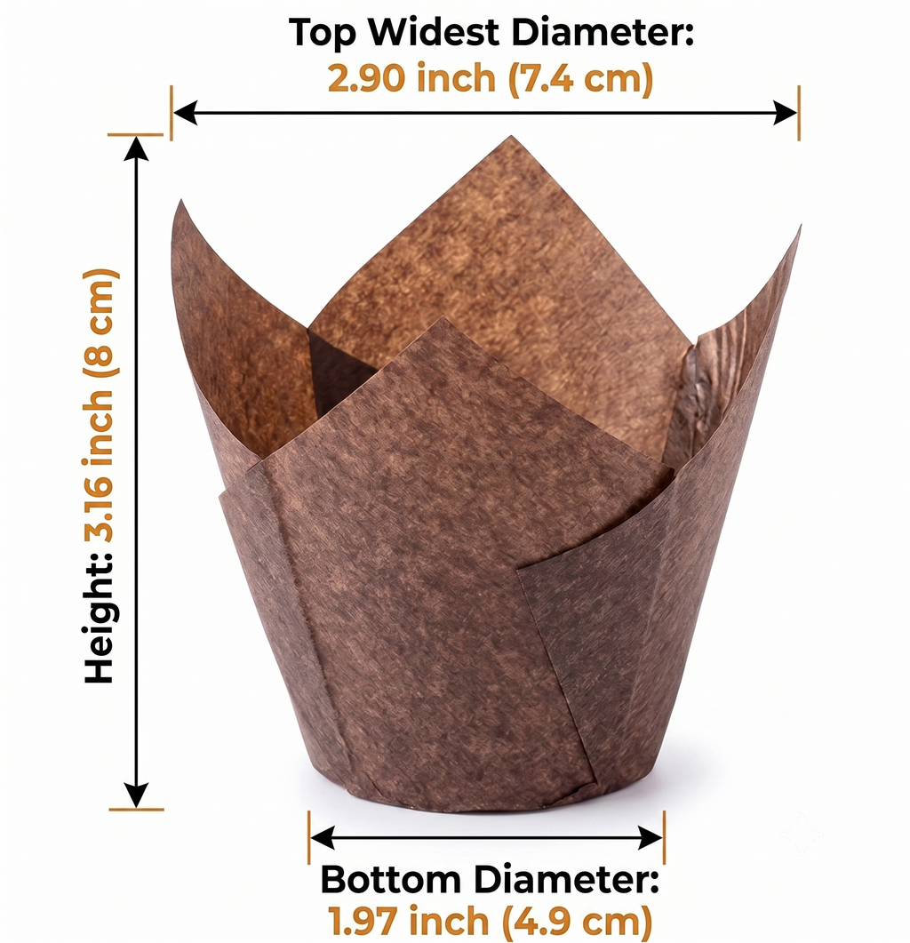 Bekokart Tulip Muffin Liners | Greaseproof Baking Paper Cups | Dark Brown Cupcake & Muffin Baking Liners | 80g Capacity | Oven Safe | Pack of 50