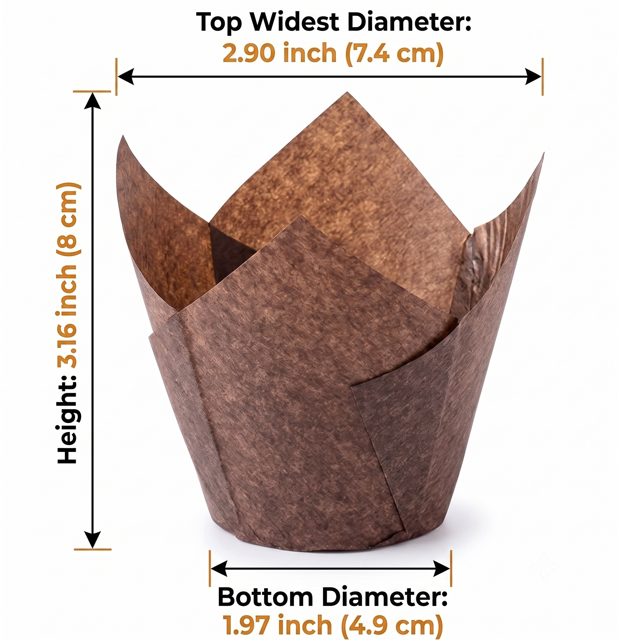 Bekokart Tulip Muffin Liners | Greaseproof Baking Paper Cups | Dark Brown Cupcake & Muffin Baking Liners | 80g Capacity | Oven Safe | Pack of 50